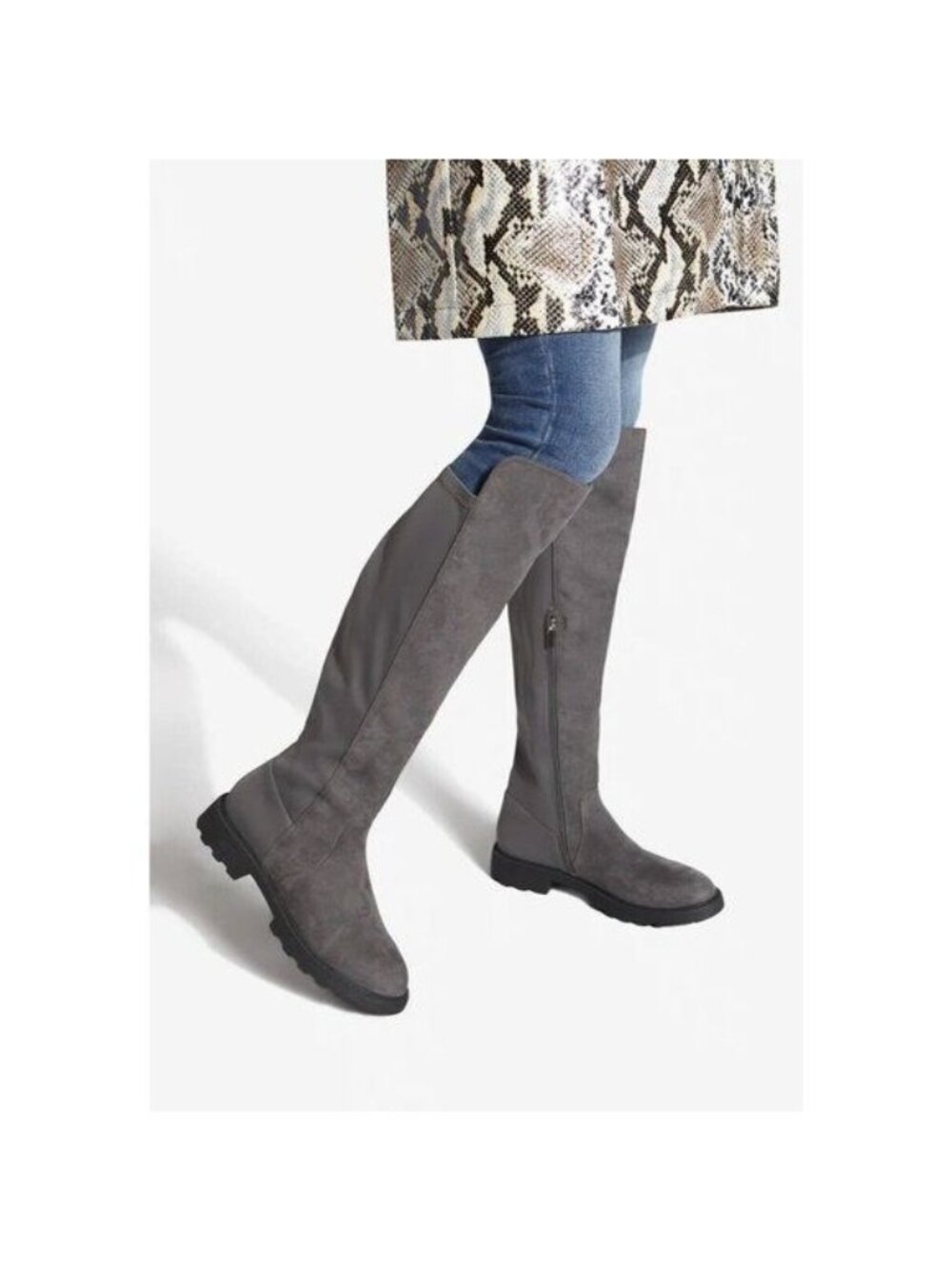 NIB Faux Suede Knee High Gray Riding Boots 10 | Minimalist Dark Academia Grunge